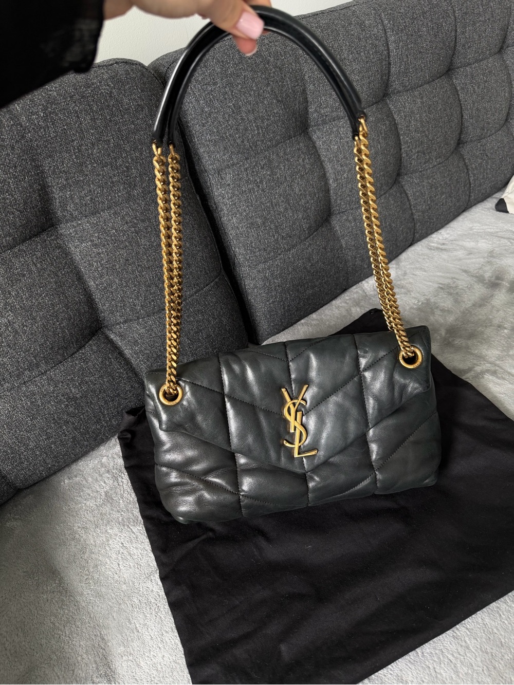 Yves Saint Laurent Black puffer Shoulder Bag with Gold Hardware